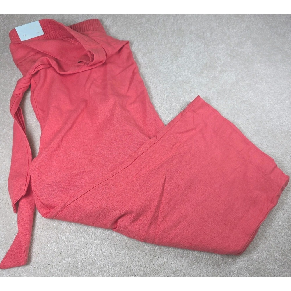 Blue Sol Pants Womens XL Salmon Pink Linen Blend Wide Leg Tie Waist Cropped NWT